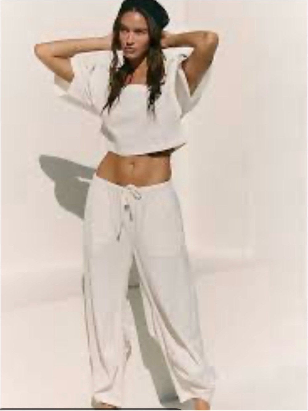 Free People White Drawstring Wide-Leg Ankle Pants